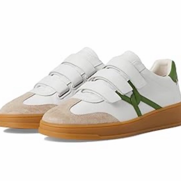 Veronica Beard Shoes - White Leather Sneakers with Green Accents and Gum Sole